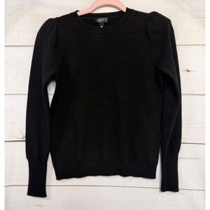 Aqua Cashmere Black Puff Sleeve Crewneck Sweater 100% Cashmere Womens Small Hole